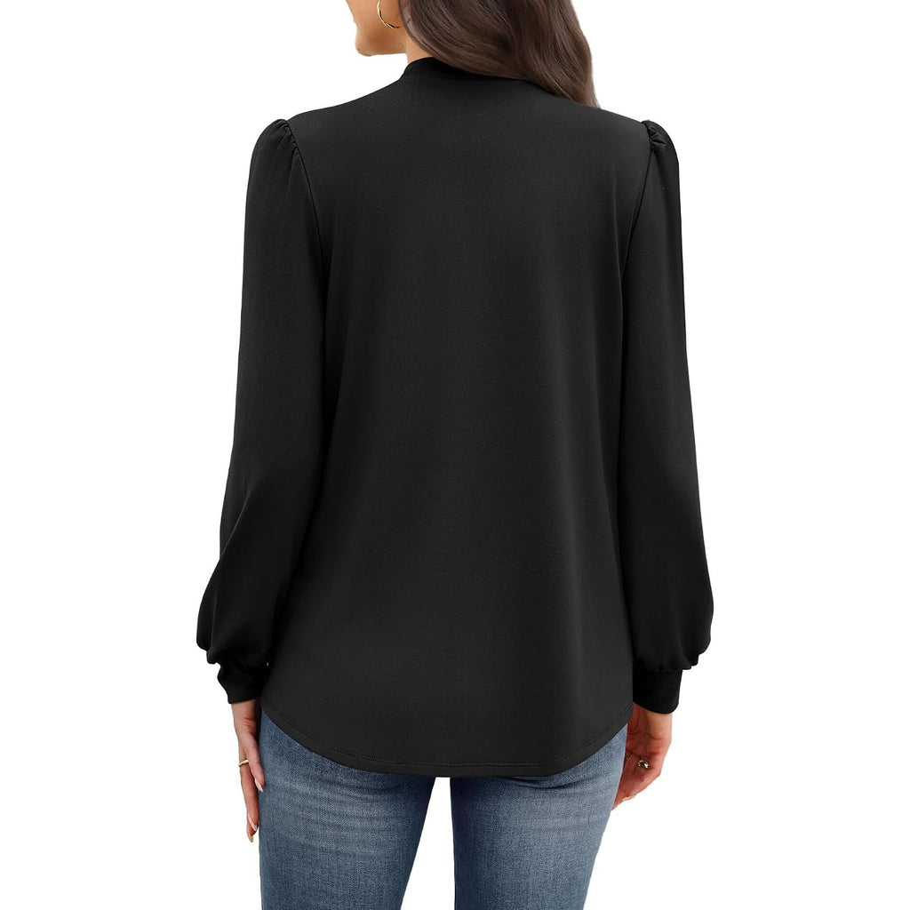 Wiholl Long Sleeve Shirts For Women Mock Neck Tops Pleated Front Blouses Dressy Casual Spring Fall Clothes 2026 Fashion