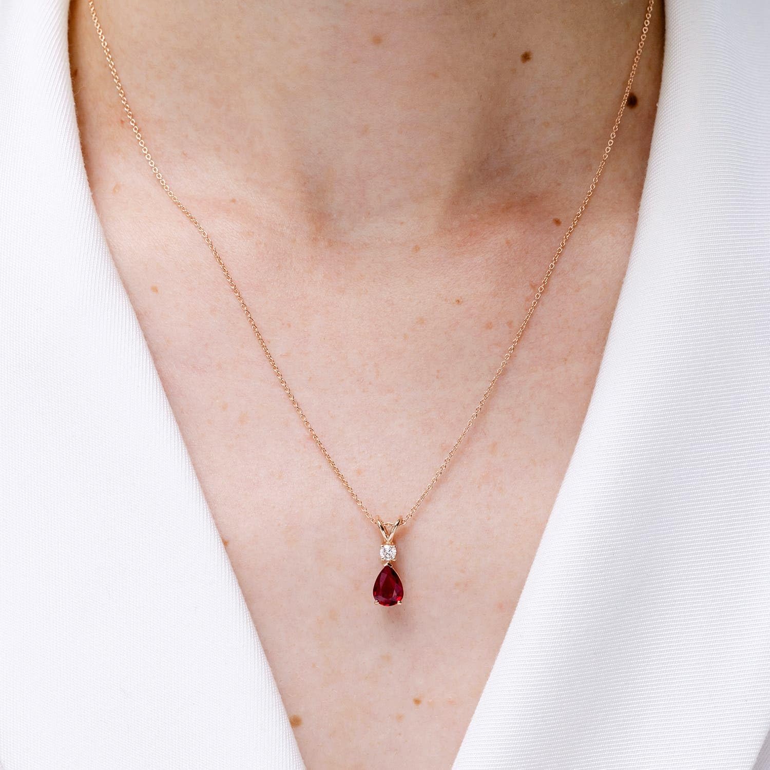 Angara Ruby Teardrop Necklace with Diamond in Silver/14K Solid Gold/Platinum | Natural Prong-Set Ruby V-Bale Pendant With 18" Chain for Women | July Birthday Gemstone Jewelry Gift