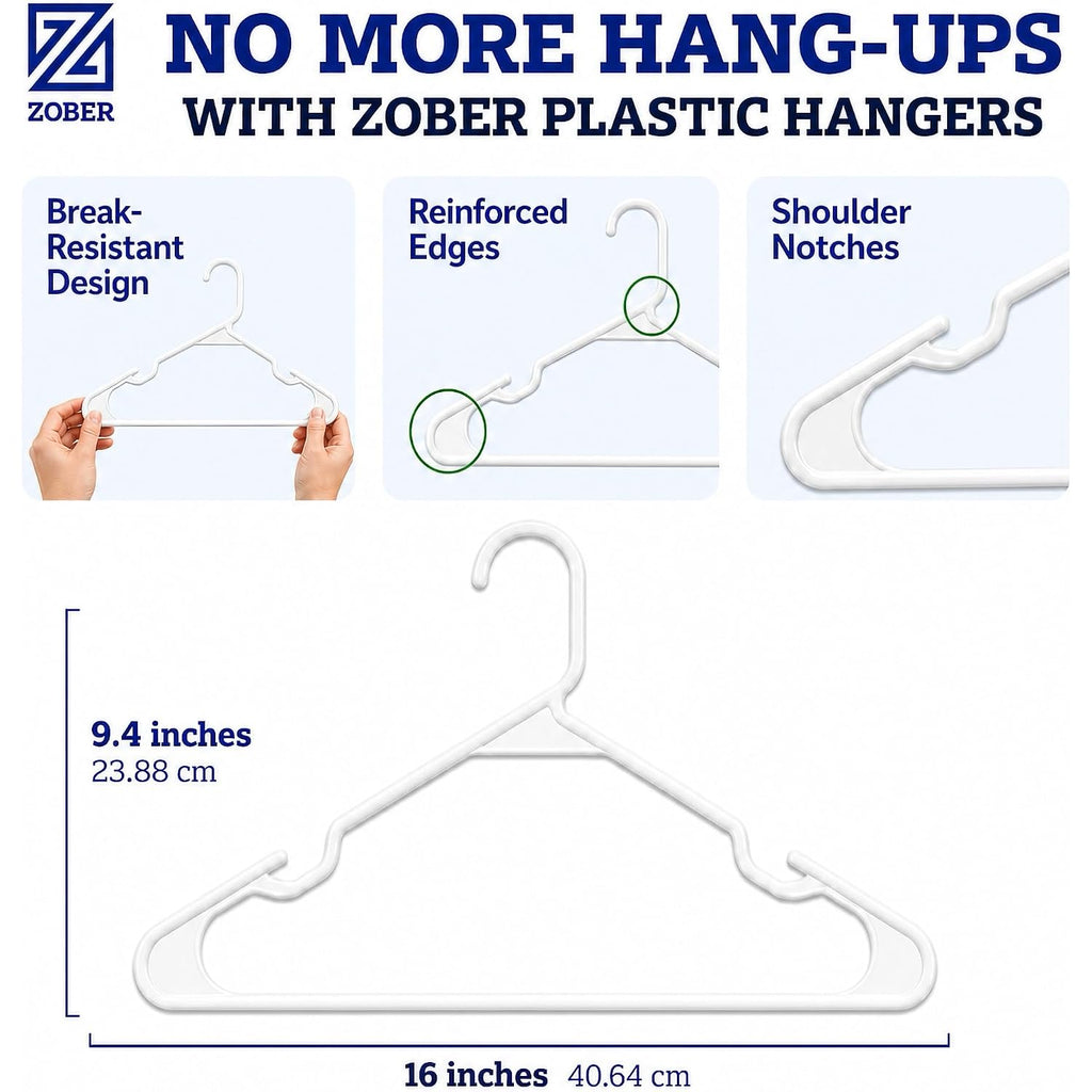Clothes Hangers - White, Plastic Hangers 50 Pack For Shirts, Dresses, And Pants - Durable, Flexible Plastic Clothing Hangers
