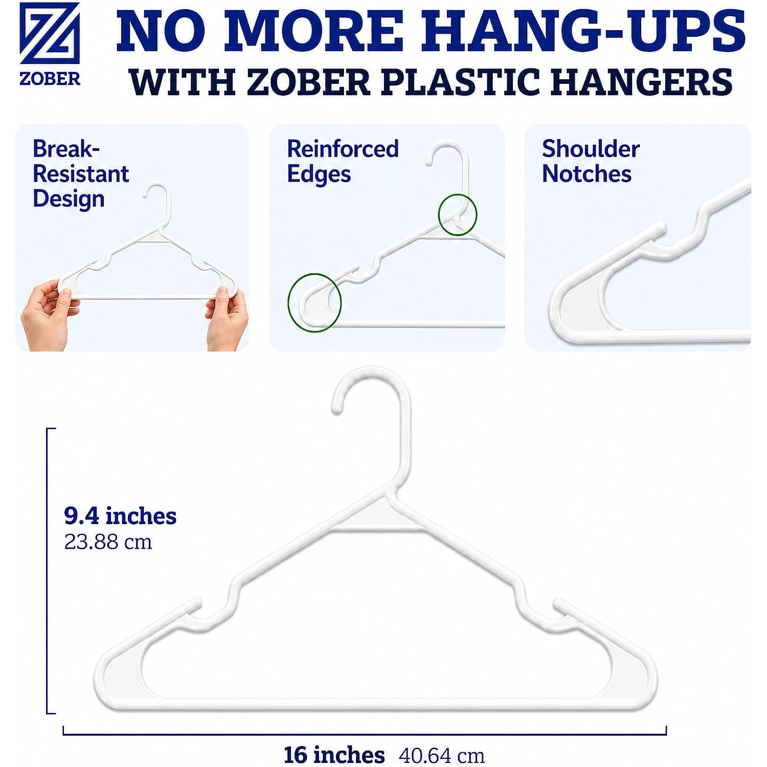 Clothes Hangers - White, Plastic Hangers 50 Pack For Shirts, Dresses, And Pants - Durable, Flexible Plastic Clothing Hangers