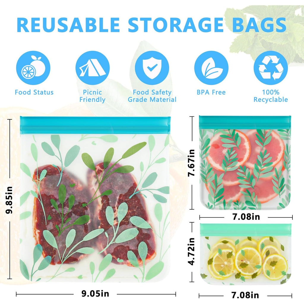 10 Pack Dishwasher Safe Reusable Peva Food Storage Bags, Leak Proof Reusable Freezer Bags For Food Storage Home Organization Traval & Make-Up Bpa Free For Food Storage Home Bpa Free For Salad Fruit