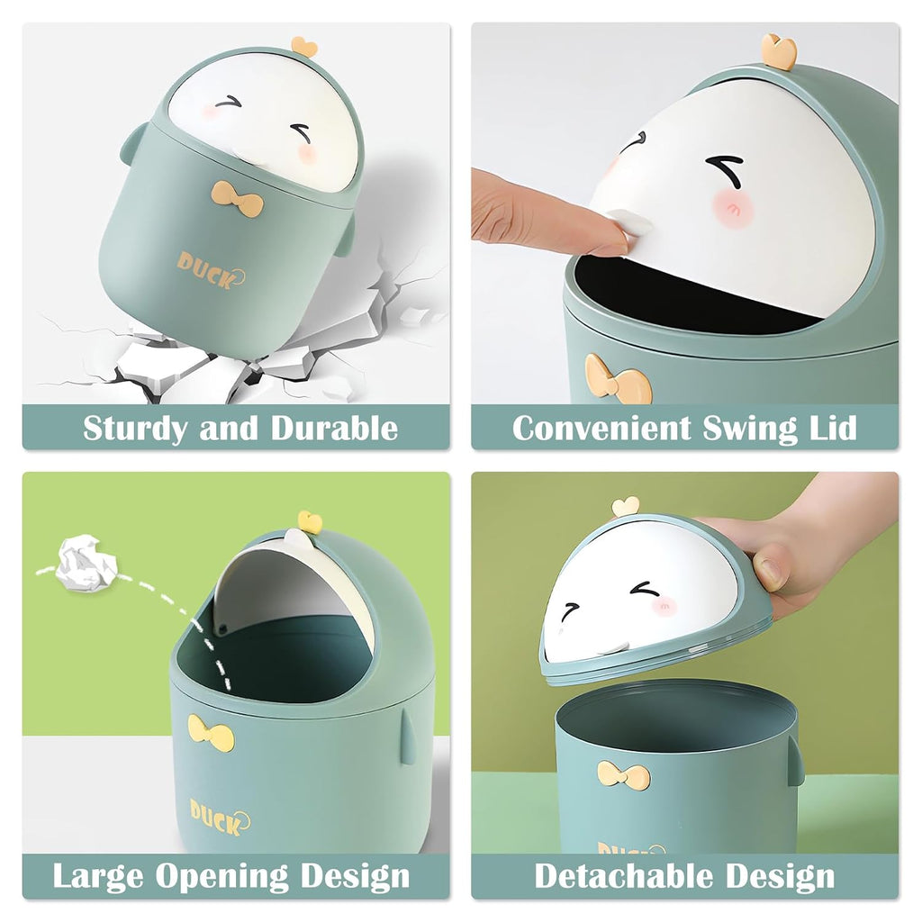 Cute Desktop Trash Can Wastebasket With 90 Trash Bags, Creative Mini Countertop Garbage Can With Lid, Small Plastic Storage Bin For Home Kitchen Dressing Office Kids Bedroom(Green)