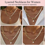 Gold Layered Pearl Chain Necklace for Women, 14K Gold Plated Pearl Link Toggle Clasp Necklace, Dainty Trendy Layered Choker Chunky Jewelry Fashion Gift for Women