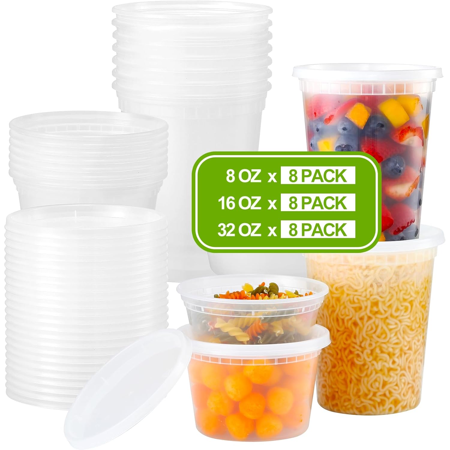 AOZITA 24 Sets Plastic Deli Food Containers With Lids, 8 oz 16oz 32oz Variety pack, Airtight Food Storage Containers, Freezer/Dishwasher/Microwave Safe, Soup Containers For Takeout Food Storage