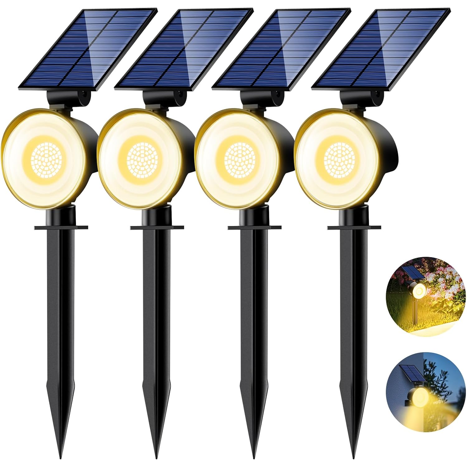 Nipify 4 Pack Solar Lights Outdoor Waterproof, 53 Led Solar Spot Lights With 3 Modes Landscape Spotlights For Outside Garden Yard Trees, Warm White