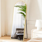 Sweetcrispy 64"x21" Arched Full Length Mirror, Leaning or Standing Full Body Mirror with Aluminum Alloy Thin Frame, Suitable for Bedroom or Cloakroom,Gold