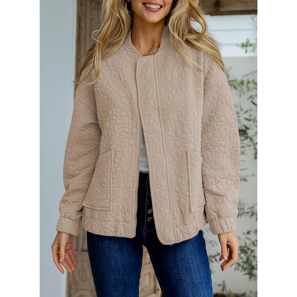Evaless Bomber Jackets For Women Spring Fashion 2026 Cute Jacquard Coats Lightweight Zip Up Jackets Dressy Casual