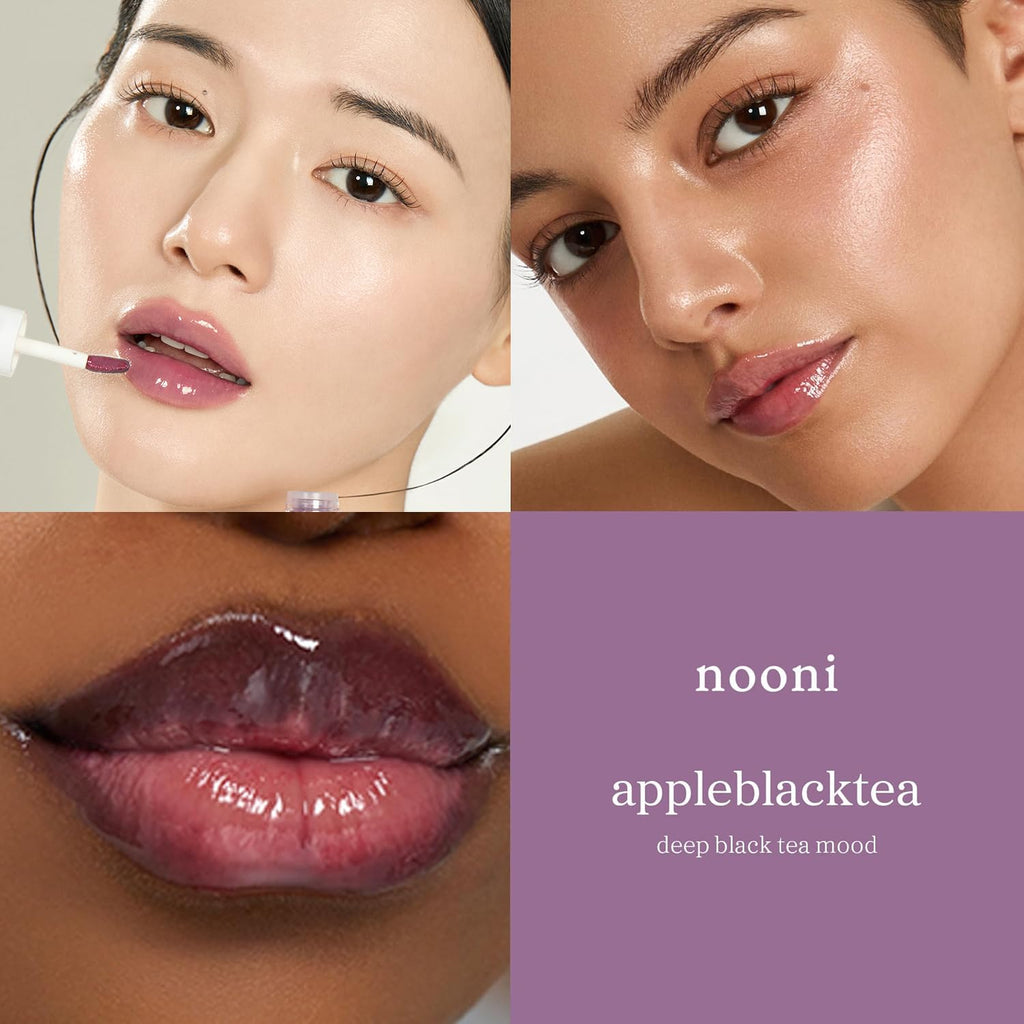 Nooni Korean Lip Oil - Appleblacktea | Long-Lasting, Moisturizing, Plumping, Revitalizing For Dry Lips, Waterproof, No Peel Off, Hydrating Lip Stain, Stocking Stuffers, Teen Girl Gifts, 0.12 Fl Oz