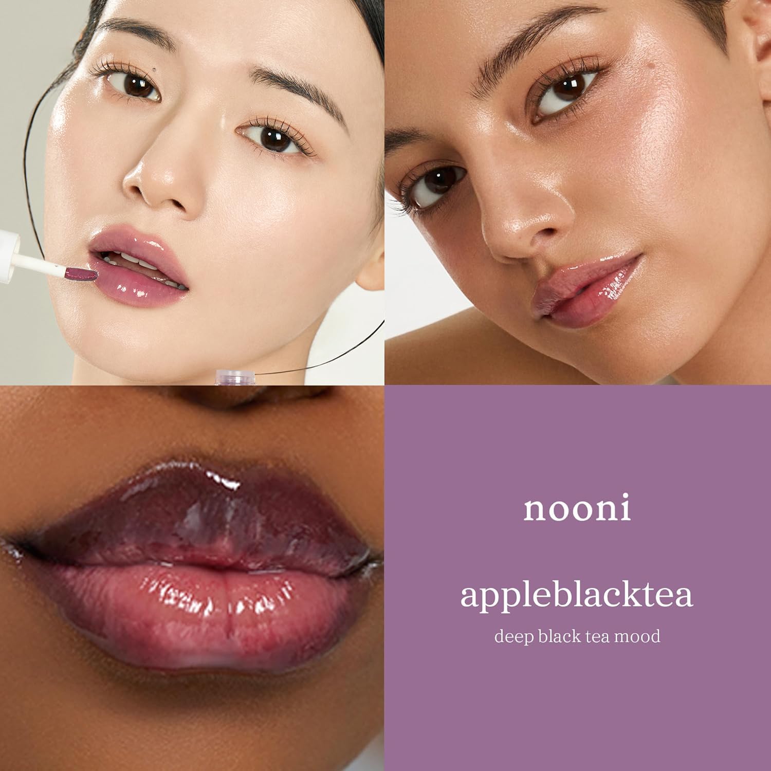 Nooni Korean Lip Oil - Appleblacktea | Long-Lasting, Moisturizing, Plumping, Revitalizing For Dry Lips, Waterproof, No Peel Off, Hydrating Lip Stain, Stocking Stuffers, Teen Girl Gifts, 0.12 Fl Oz