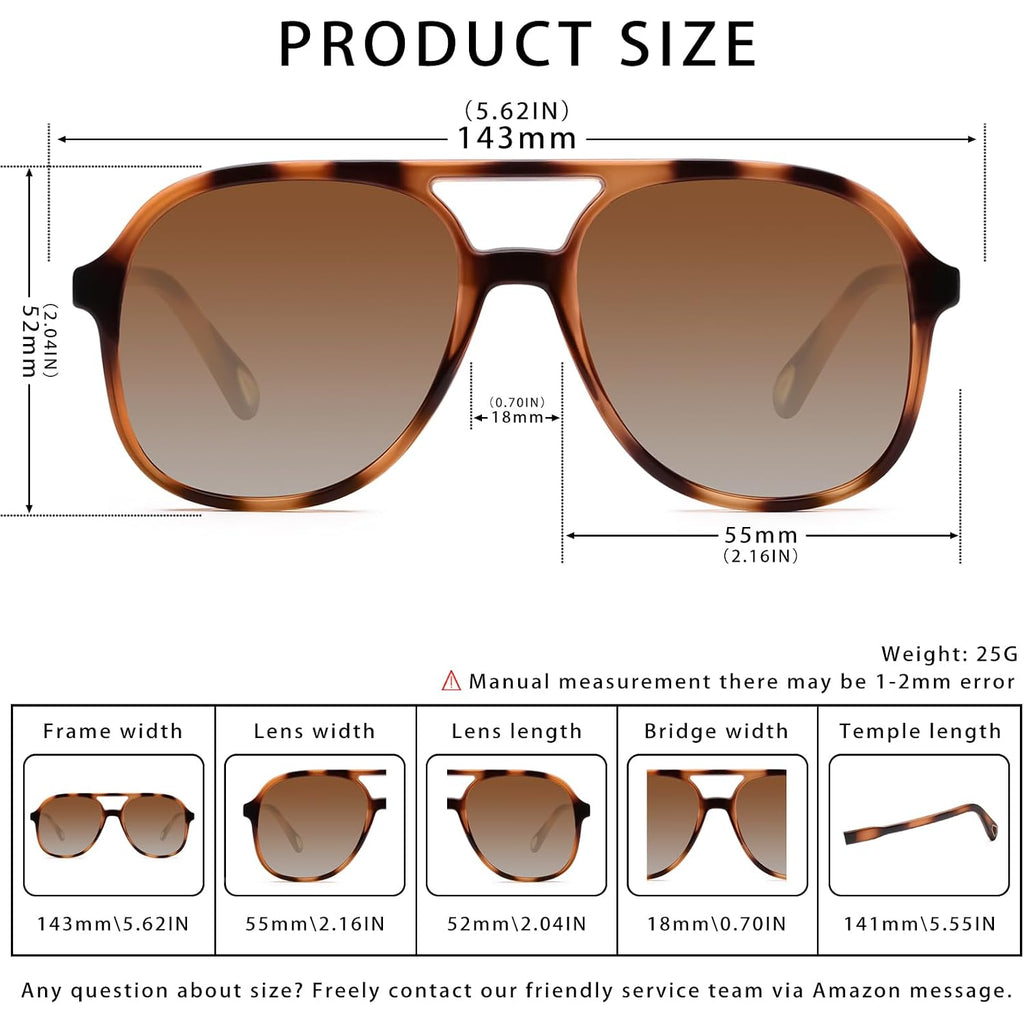 Retro Square Aviator Sunglasses For Womens Mens Vintage 70S Double Bridge Sun Glasses