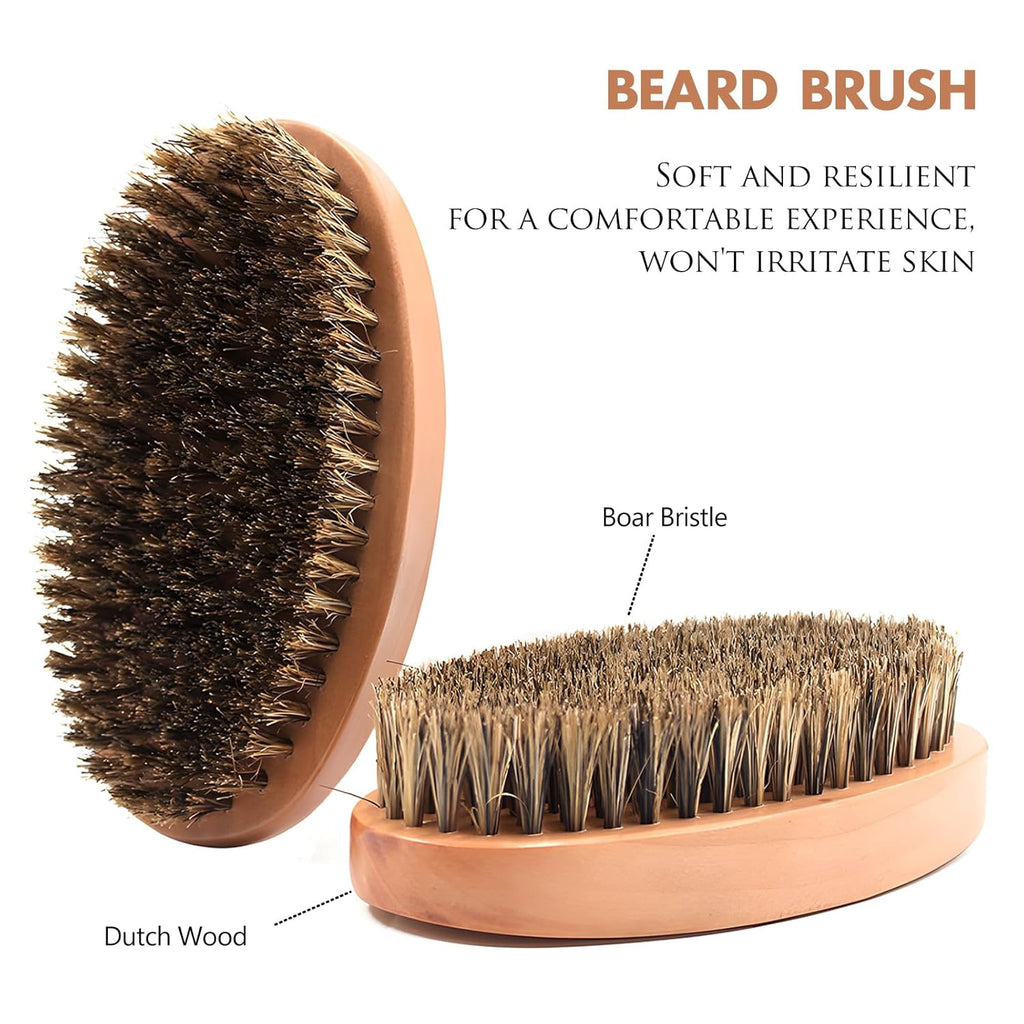 Boar Bristle Hair Beard Brush for Men - Small Soft Beard Brush, Pocket Travel Men's Wooden Mustache Brush