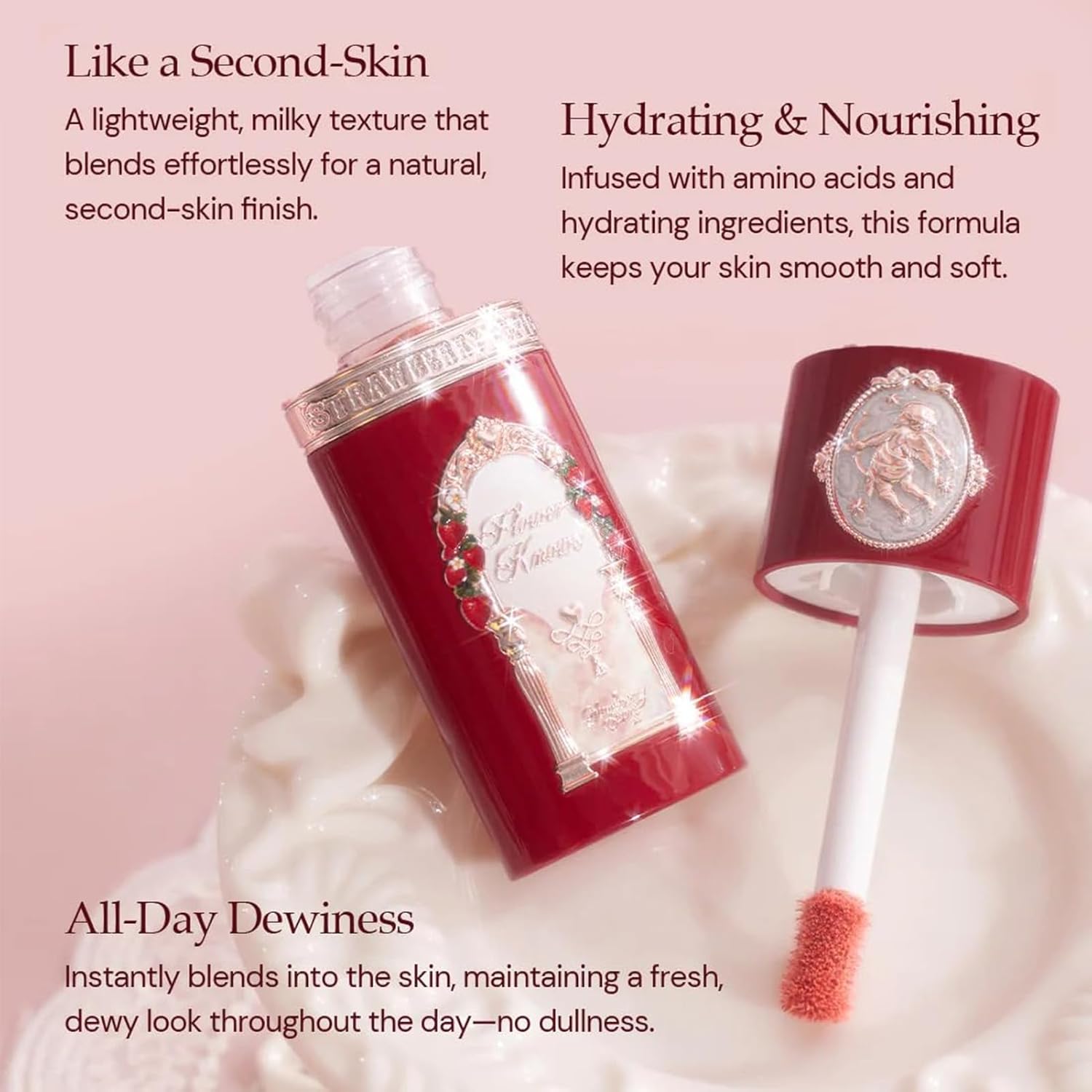 Flower Knows Strawberry Cupid All Day Glow Liquid Blush,Sweat & Water-Resistant Dewy Blush for Cheeks,Blendableand Hydrating Baby Pink Face Makeup for Women & Girls,0.25 Fl Oz(01 Frosty Strawberry)
