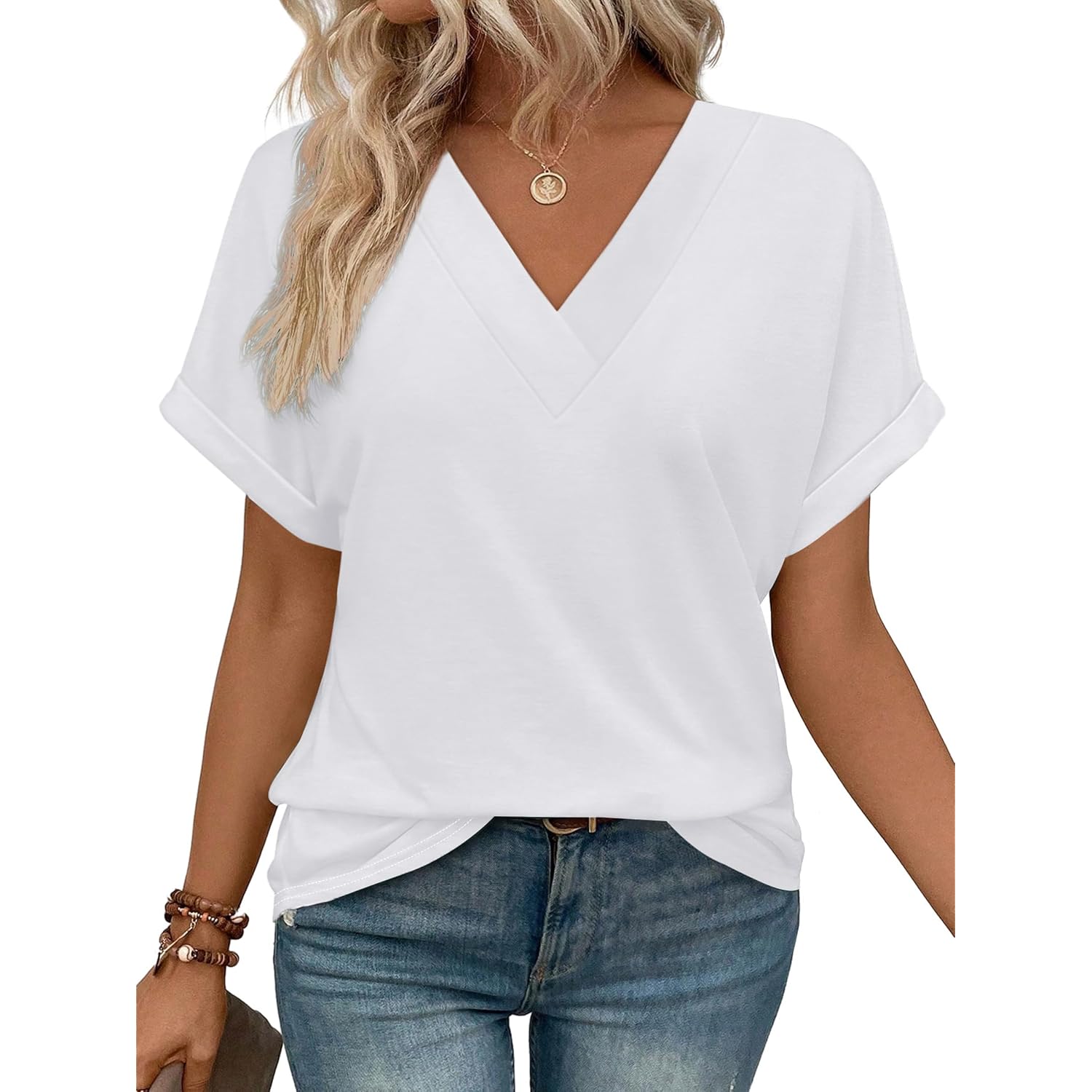 WIHOLL Womens Summer Tops Short Dolman Sleeve Shirts 2026 Fashion V Neck Outfits Clothes
