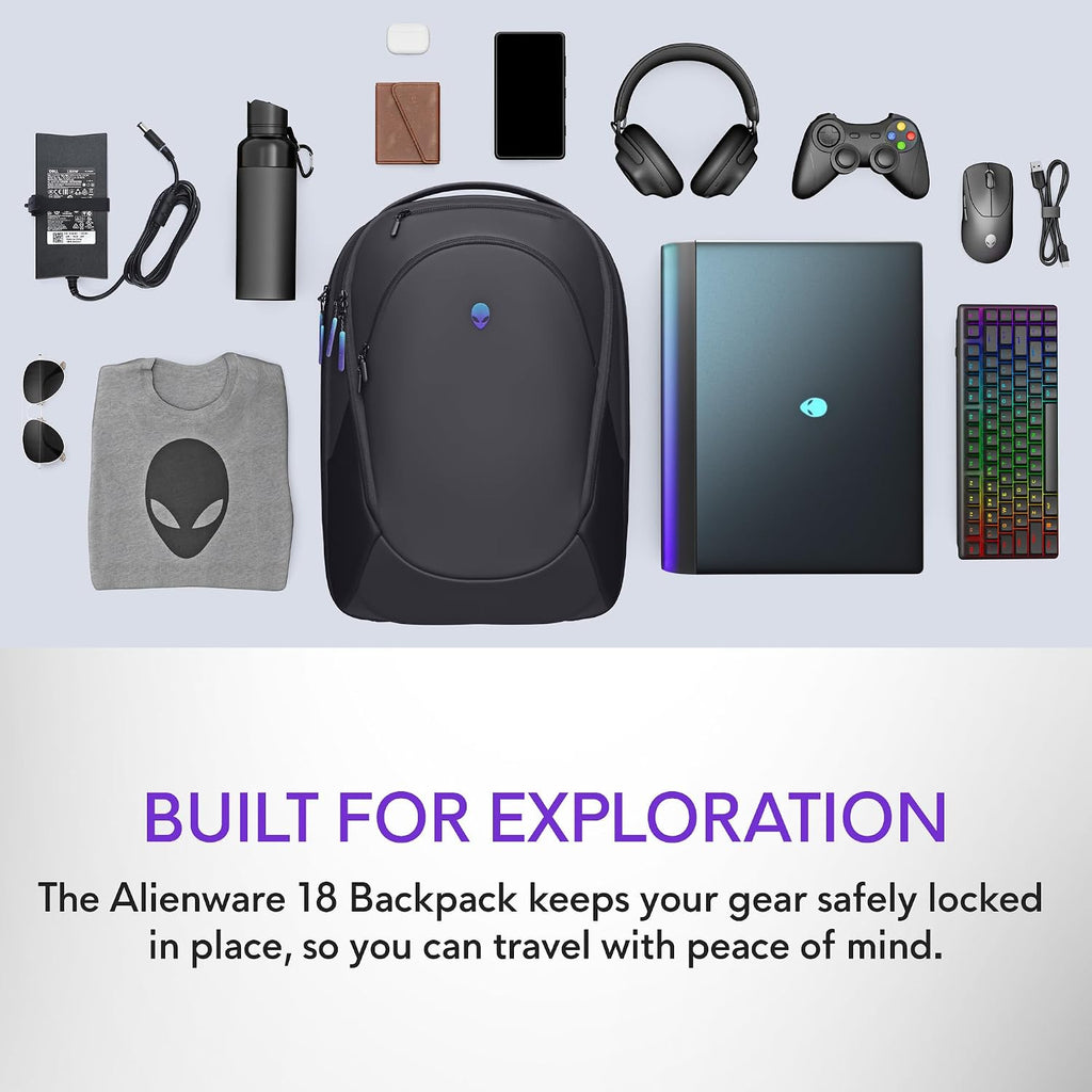 Alienware Laptop Backpack Aw7825P, 18In, 28L, Water Resistant | Cross-Linked Polyethylene Foam, 100% Recycled Content, Rfid Resistant, Tablet Compartment