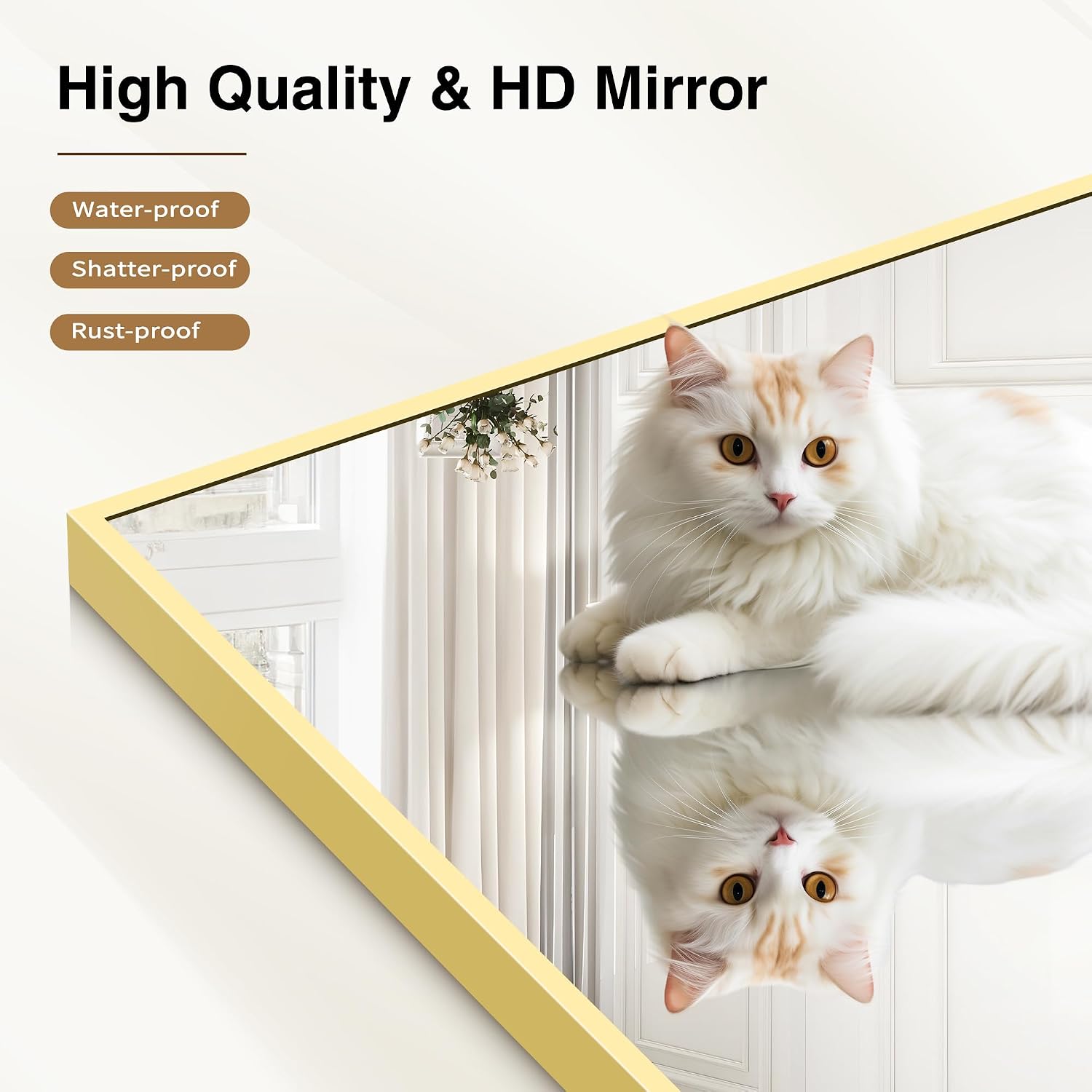 Cofeny 48X24In Gold Bathroom Mirror For Wall, Brushed Gold Rectangle Mirrors With Metal Frame, Bathroom Rectangular Mirror Modern Wall Mirror For Bedroom Living Room, Hangs Horizontal Or Vertical