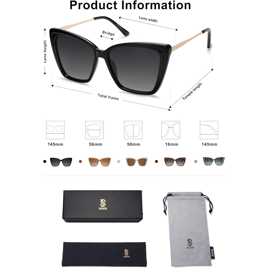 SOJOS Trendy Polarized Sunglasses For Women Retro Womens Oversized Square Cat Eye Sun Glasses UV Protection SJ2206