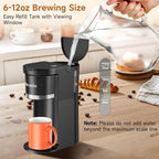 Horavie Small Single Serve Coffee Maker, Fast Brew One Cup Coffee Machine For K Cup And Grounds, 6 To 12 Oz. Brew Sizes, Pod Coffee Maker With Descaling Reminder And Viewing Tank, Black