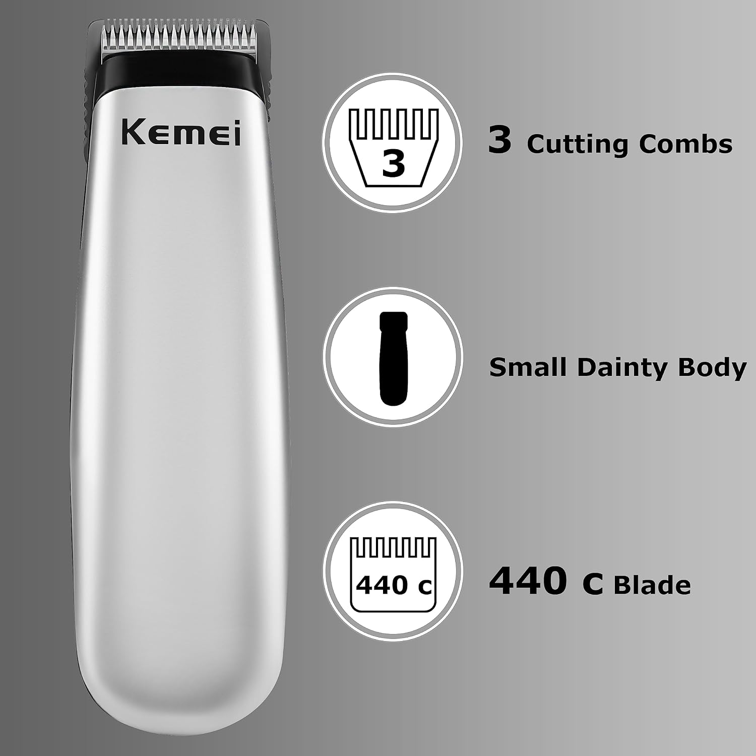 Kemei Mini Hair Trimmer Compact, Portable Clipper For Men, Precision Haircut And Shaving Tool Silver, Travel Friendly