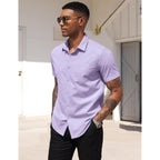 Coofandy Men'S Short Sleeve Casual Button Down Shirt Business Untucked Dress Shirts With Pocket