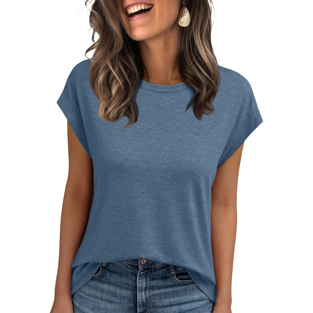 Women's Cap Sleeve T Shirts for Summer - Soft Stretchy Tops for Business Casual Shirts Everyday Wear