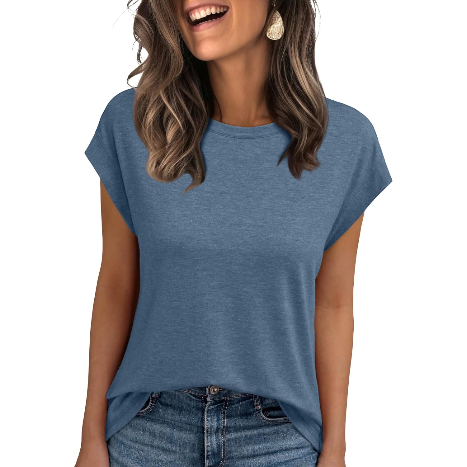 Women's Cap Sleeve T Shirts for Summer - Soft Stretchy Tops for Business Casual Shirts Everyday Wear