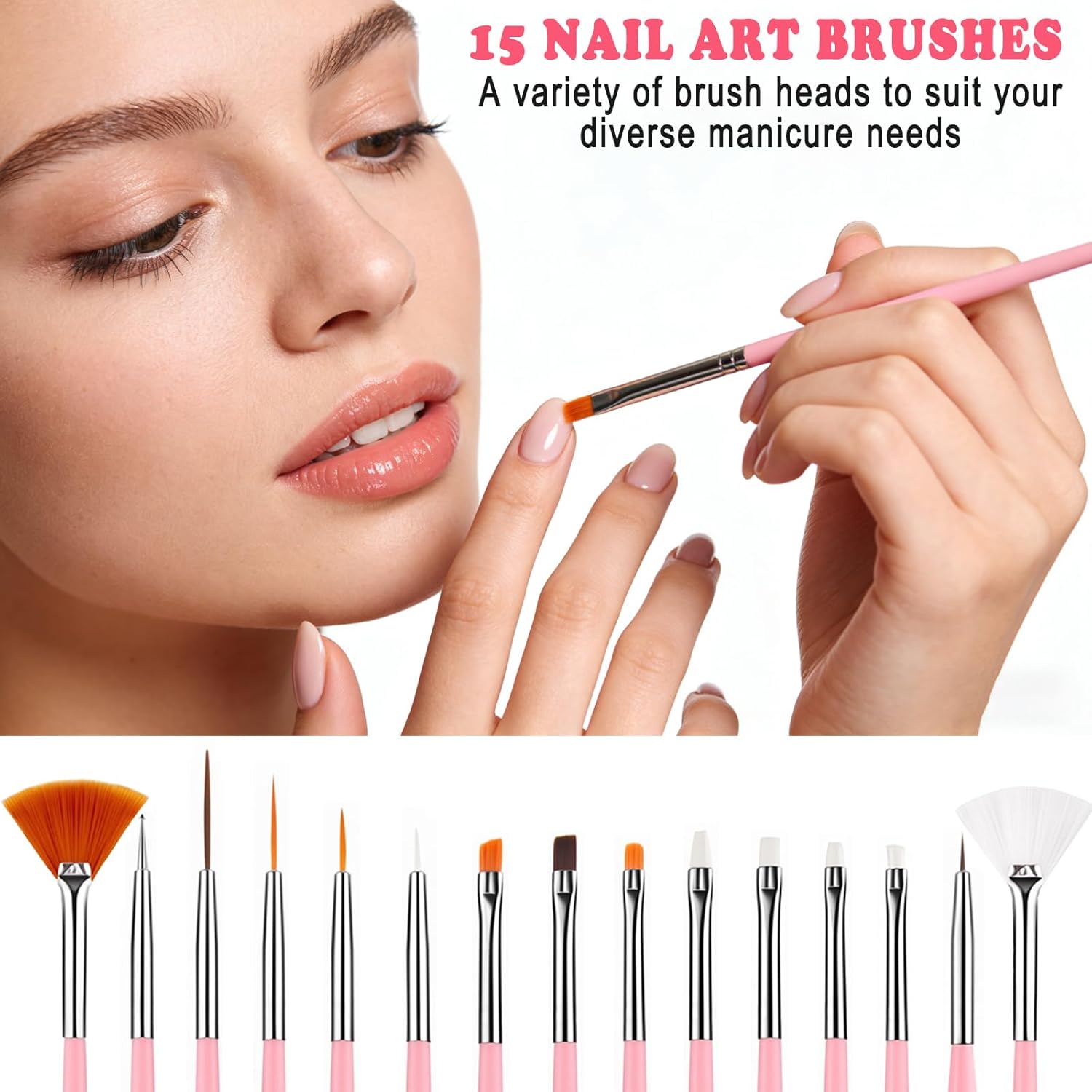 Nail Art Brushes Nail Art Tool Kit, Nail Design Tools Set with Liner Brushes, Dotting Pens, UV Gel Brushes, for DIY Nail Art, Salon and Home Use (Pink Style 37pcs)
