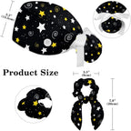 Women'S Working Caps Bouffant Surgical Cap With Bow Scrunchies Little Daisy Art Paint Ponytail Holder Tie Back Scrub Hat