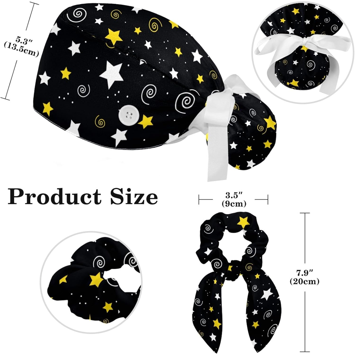 Women'S Working Caps Bouffant Surgical Cap With Bow Scrunchies Little Daisy Art Paint Ponytail Holder Tie Back Scrub Hat