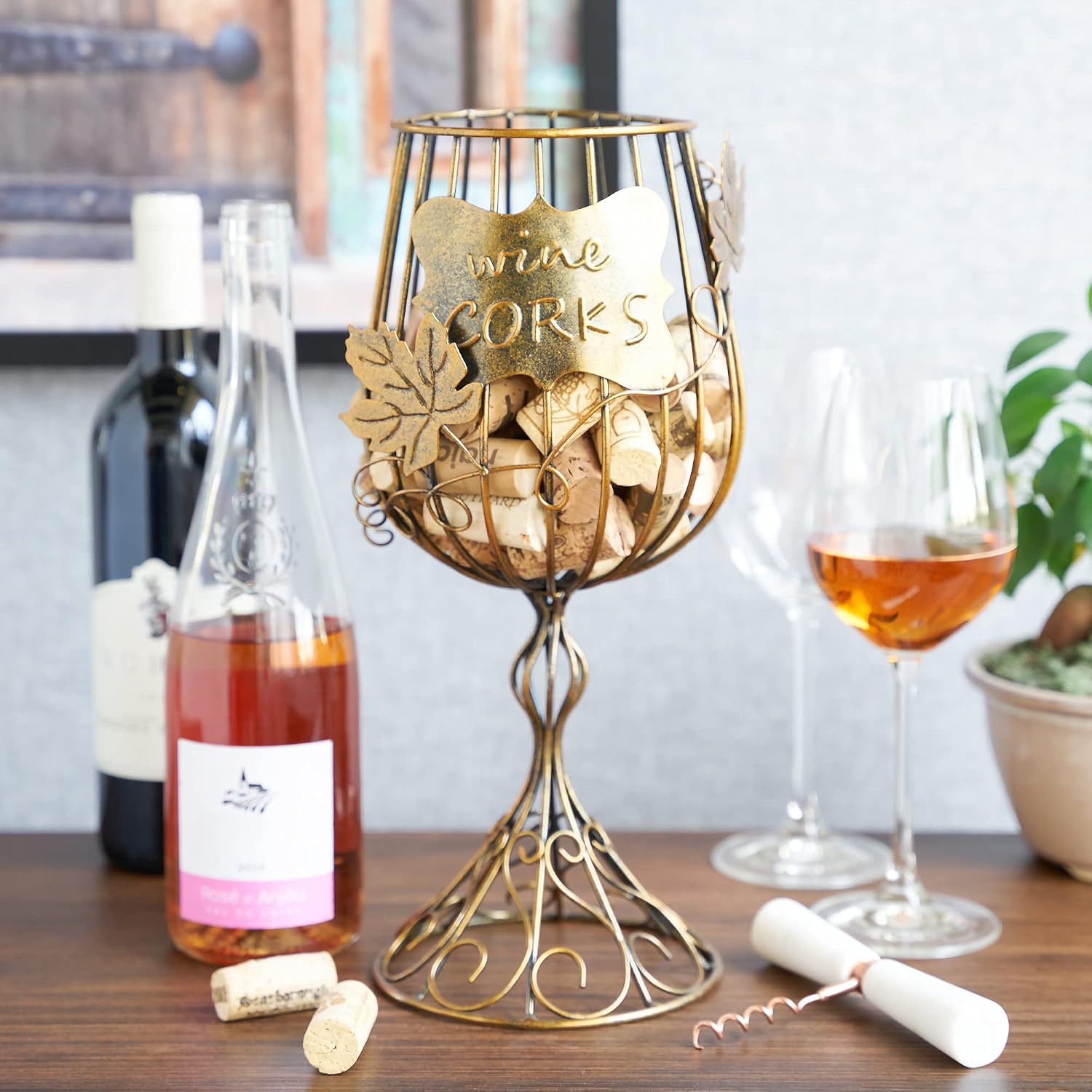 True Wine Glass Cork Holder, Decorative Wine Cork Storage And Decor, Set Of 1, Rustic Bronze Finish