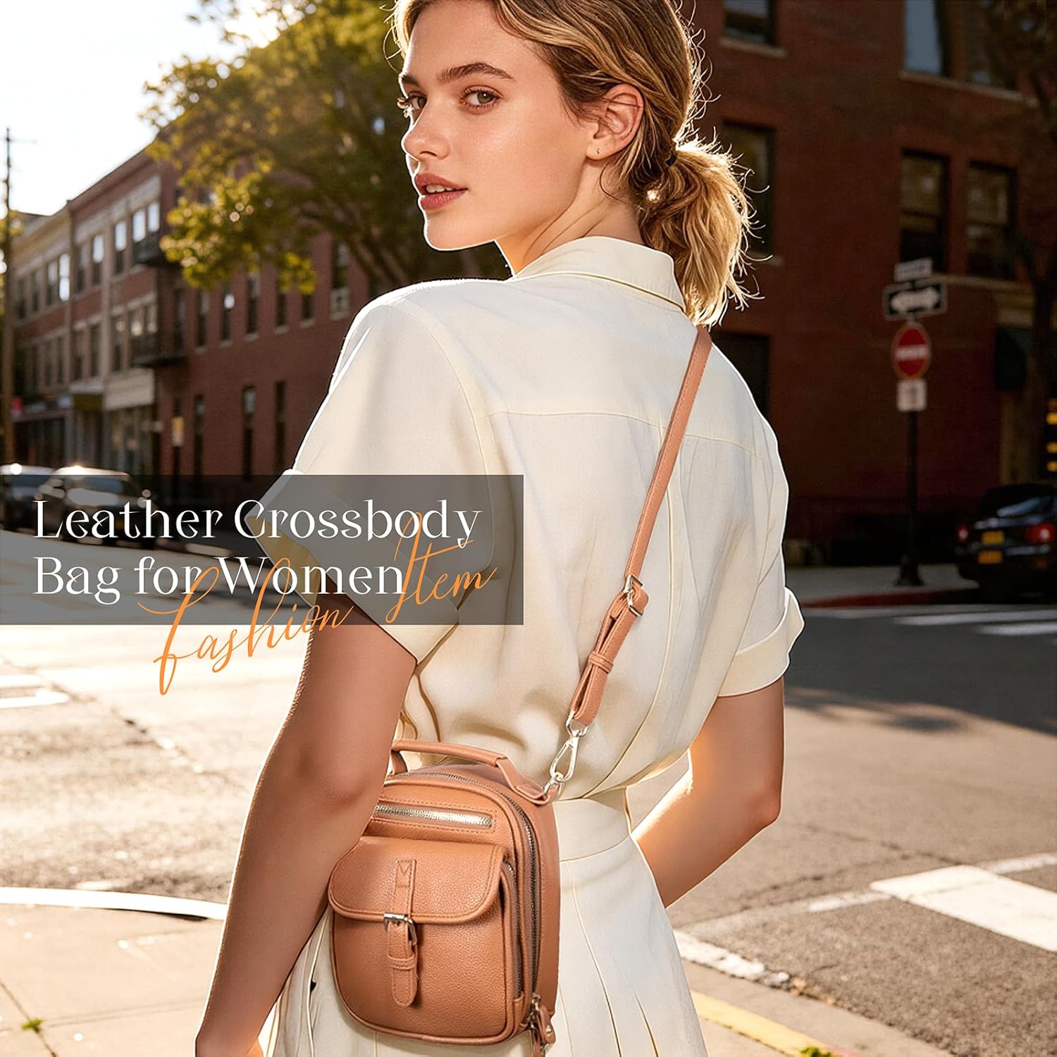 Vegan Leather Crossbody Bag For Women With 2 Straps, Small Messenger Bag With Anti Theft Zipper Pocket Vintage Shoulder Bag