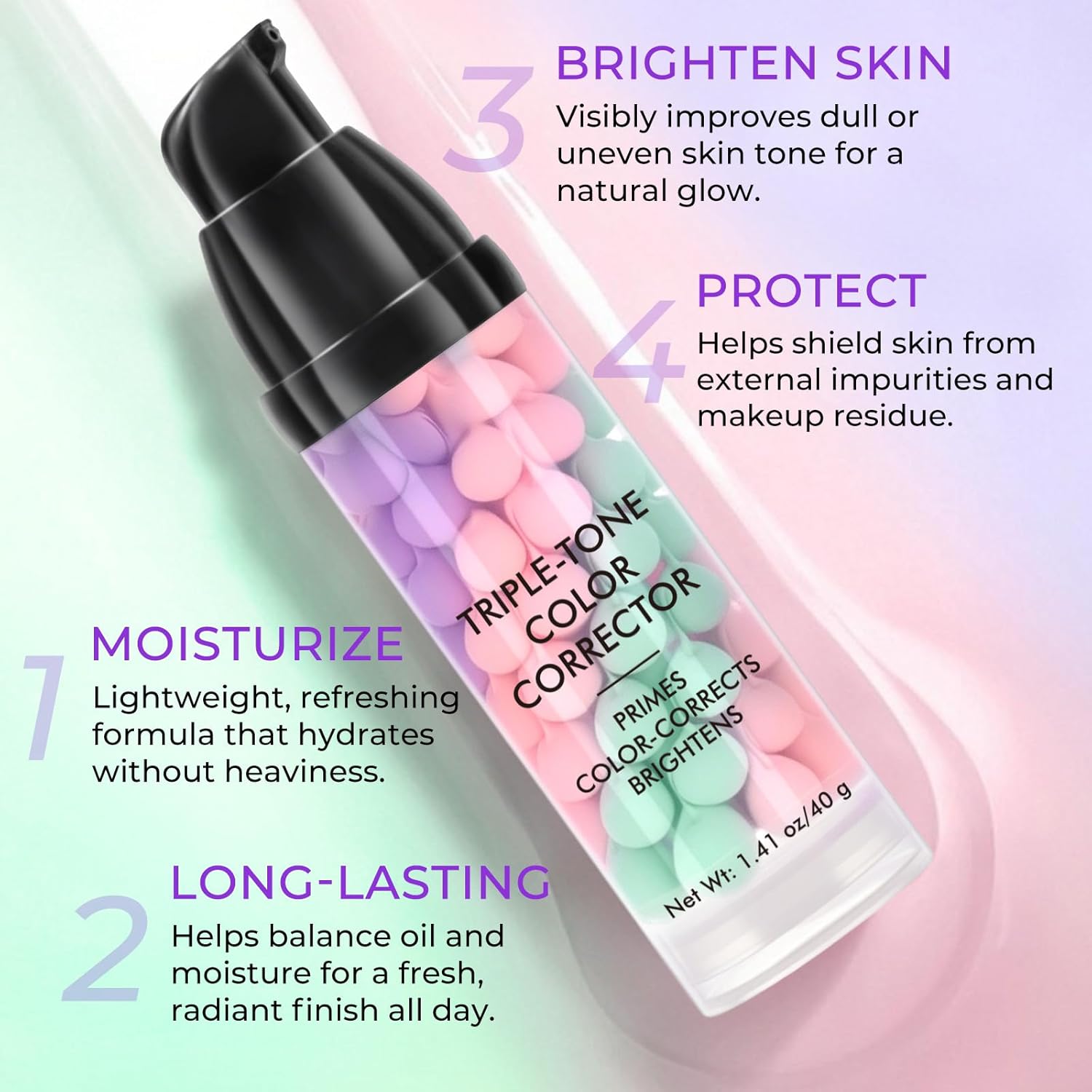 Primer for Face, 3 In 1 Face Primer Before Makeup, Moisturizes-Sunscreen Cream SPF50+ Triple-Tone Color Corrector for Isolation, Smoothing Skin Gripping