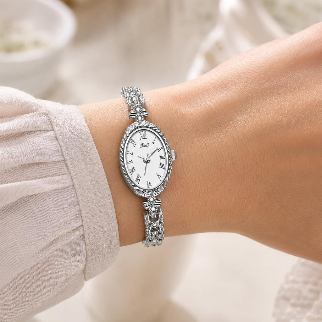 Fashion Vintage Gold Oval Quartz Watches For Women - Alloy Steel Band Slim Bracelet - Roman Numerals Numbers - Dainty Elegant Dress Wristwatch Waterproof