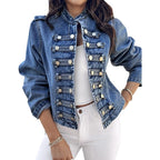 Chicme Denim Jacket For Women Button Up Stand Collar Jeans Jacket Casual Long Sleeve Lightweight Fall Coat