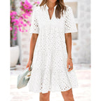 Btfbm Womens Boho Summer Dresses 2026 Spring V Neck Short Sleeve Hollow Out Lace Ruffle Casual Beach Mini Vacation Dress