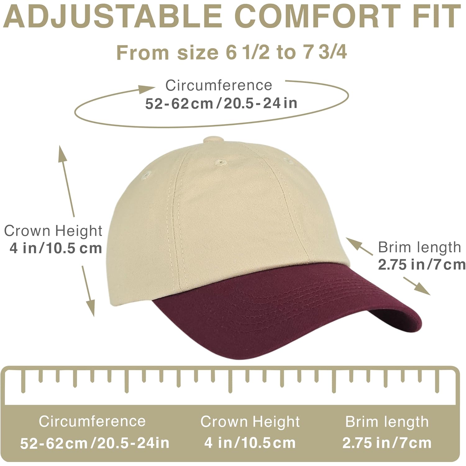 Two Tone Classic Dad Hat – 100% Cotton, Adjustable Metal Buckle Strap, Low-Profile Fit, Baseball Cap Unisex