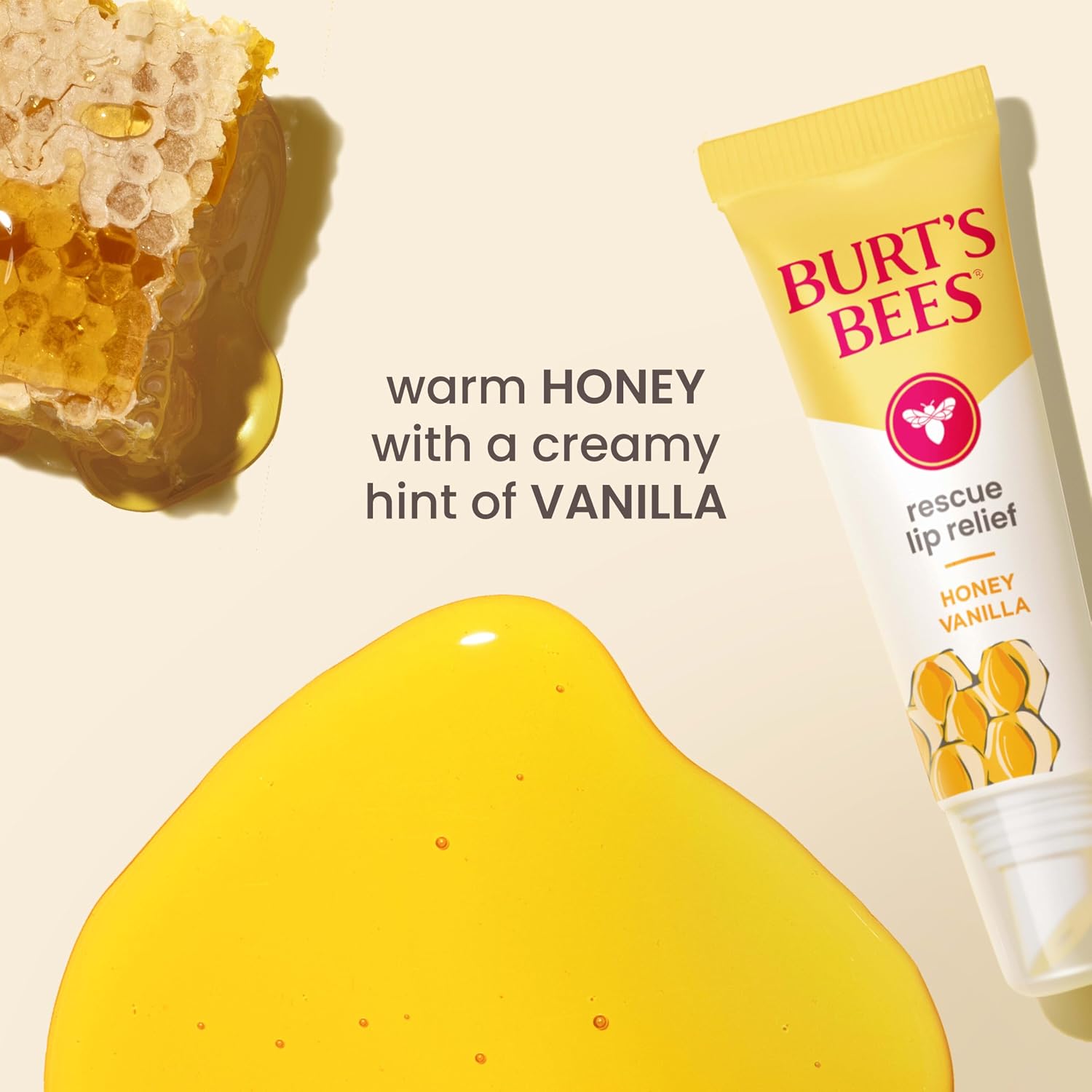 Burt'S Bees Rescue Lip Relief, Honey Vanilla, Hydrating Lip Balm For Dry Cracked Lips, With Responsbily Sourced Beeswax And Shea Butter, 100 Percent Natural Origin, One 0.35 Oz. Squeeze Tube