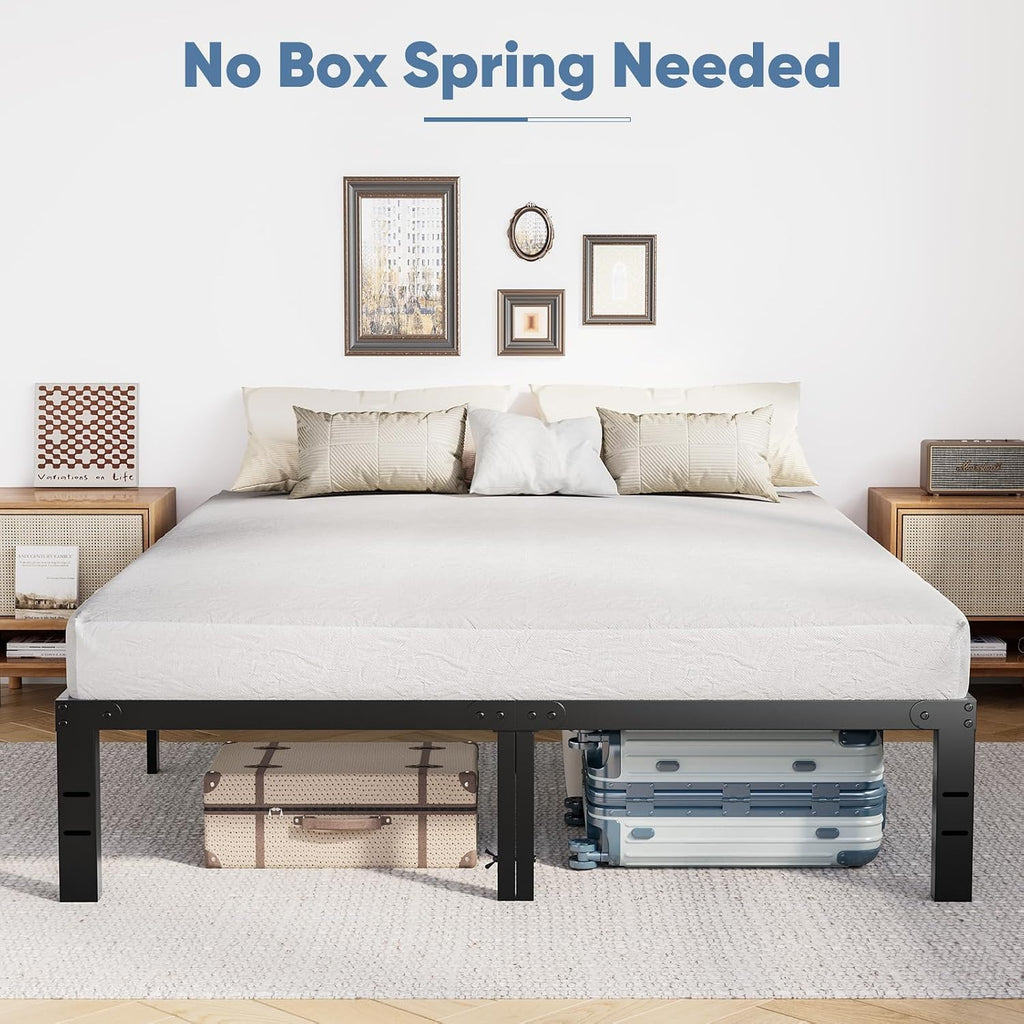 Dumos Queen Size 12" Bed Frame - Metal Platform Bed Frame Mattress Foundation With Steel Slat Support, No Box Spring Needed, Storage Space Under Base, Easy Assembly, Black