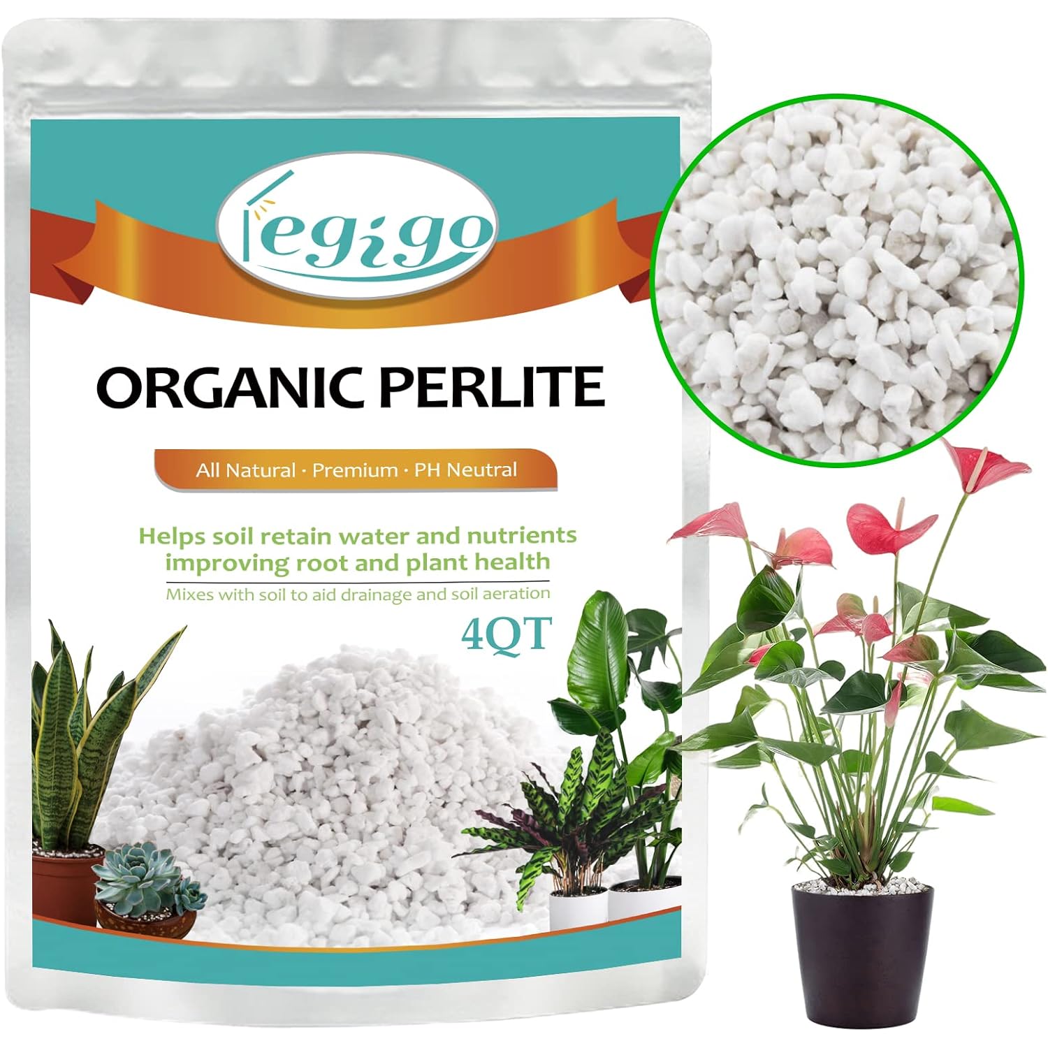 4 Quarts Organic Horticultural Perlite For Plants Indoor- Natural Horticultural Soil Additive Conditioner Mix For Improves Drainage, Ventilation And Root Growth