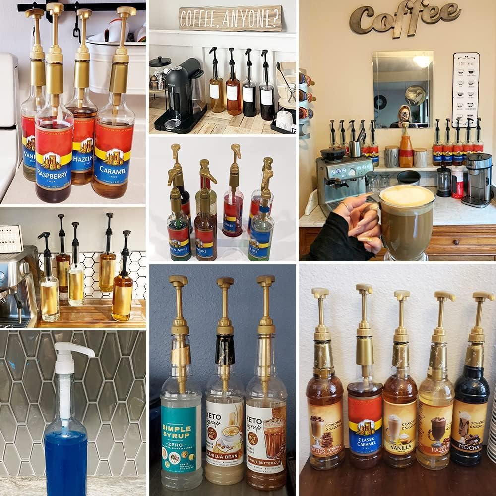 10 Pcs Gold Coffee Syrup Pump, Compatible with 25.4 Oz/750ml Bottles, Syrup Dispenser Pumps Great for Home & Coffee Bar Drinking Mixes, Tea, Beverage, Cocktails