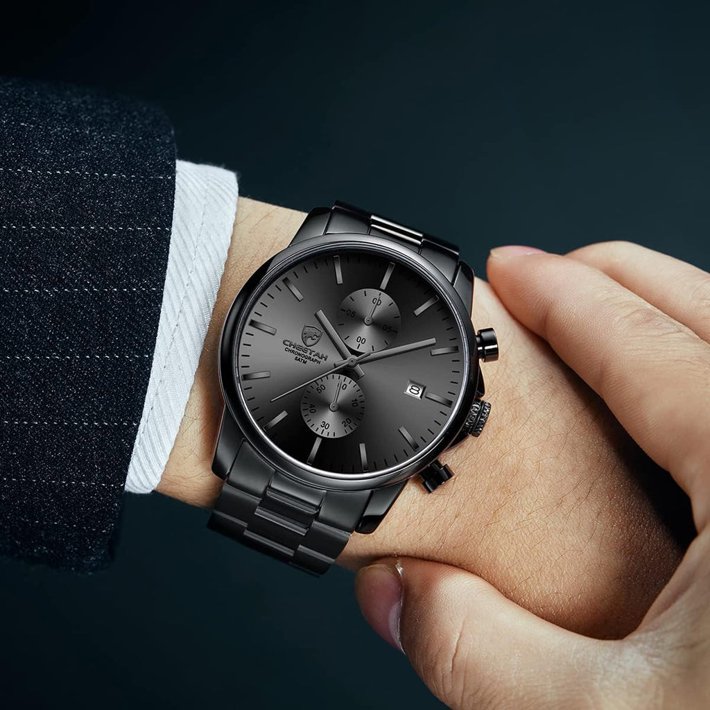 Golden Hour Fashion Business Mens Watches With Stainless Steel Waterproof Chronograph Quartz Watch For Men, Auto Date