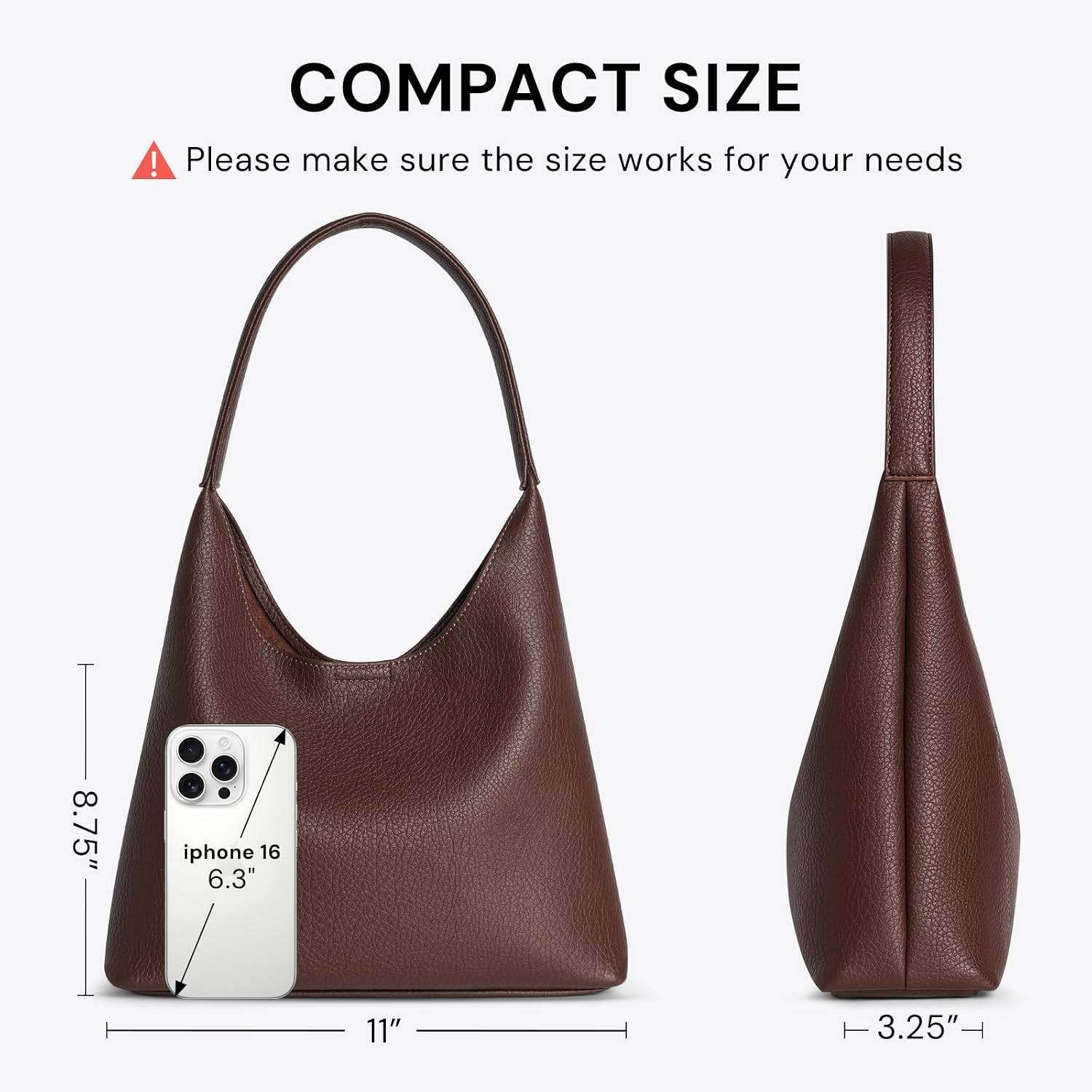 Hobo Bags For Women, Small Slouchy Hobo Purse, Soft Vegan Leather Shoulder Bag Trendy Everyday Tote Handbag, 11'' (28Cm)
