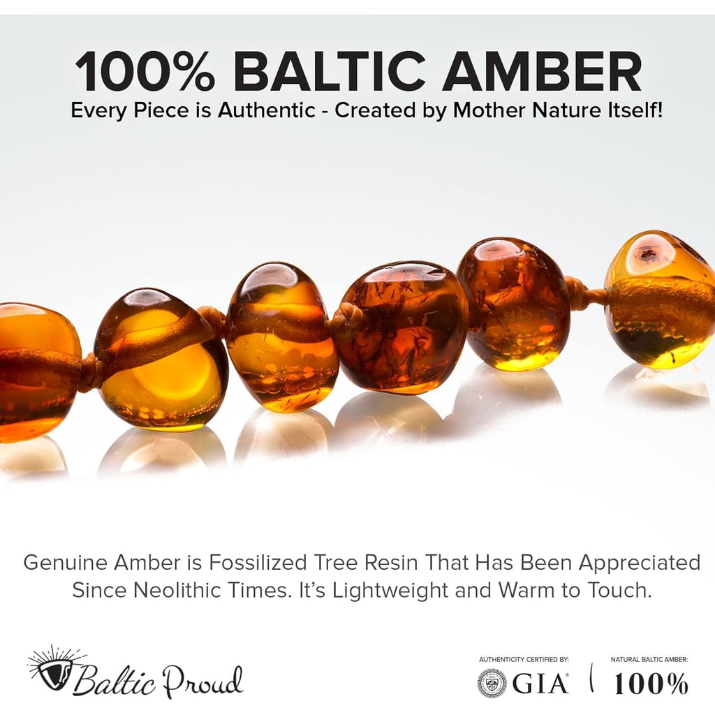 Baltic Proud Amber Necklace (Unisex Cognac Polished 12.5 Inches) - Certified Premium Quality Raw Baltic Sea Amber