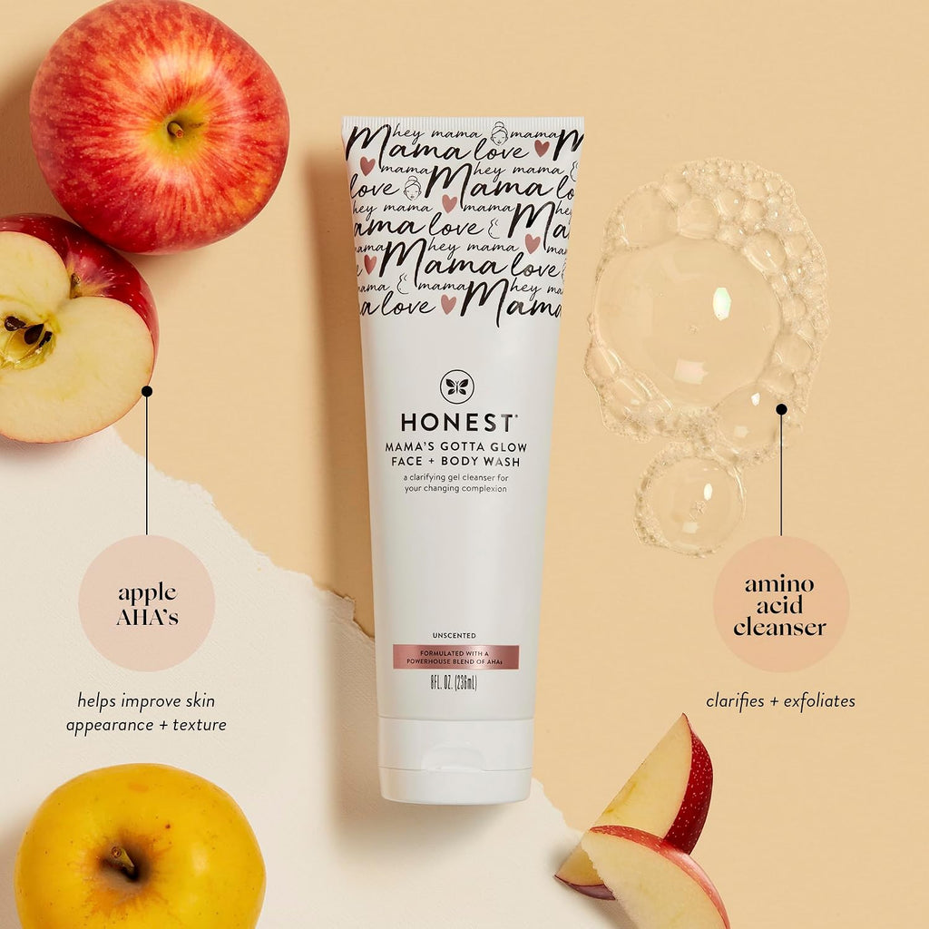 The Honest Company Mama'S Gotta Glow Face And Body Wash, Pregnancy Safe Clarifying Exfoliating Aha Cleanser, Packaging May Vary, 8 Fl Oz