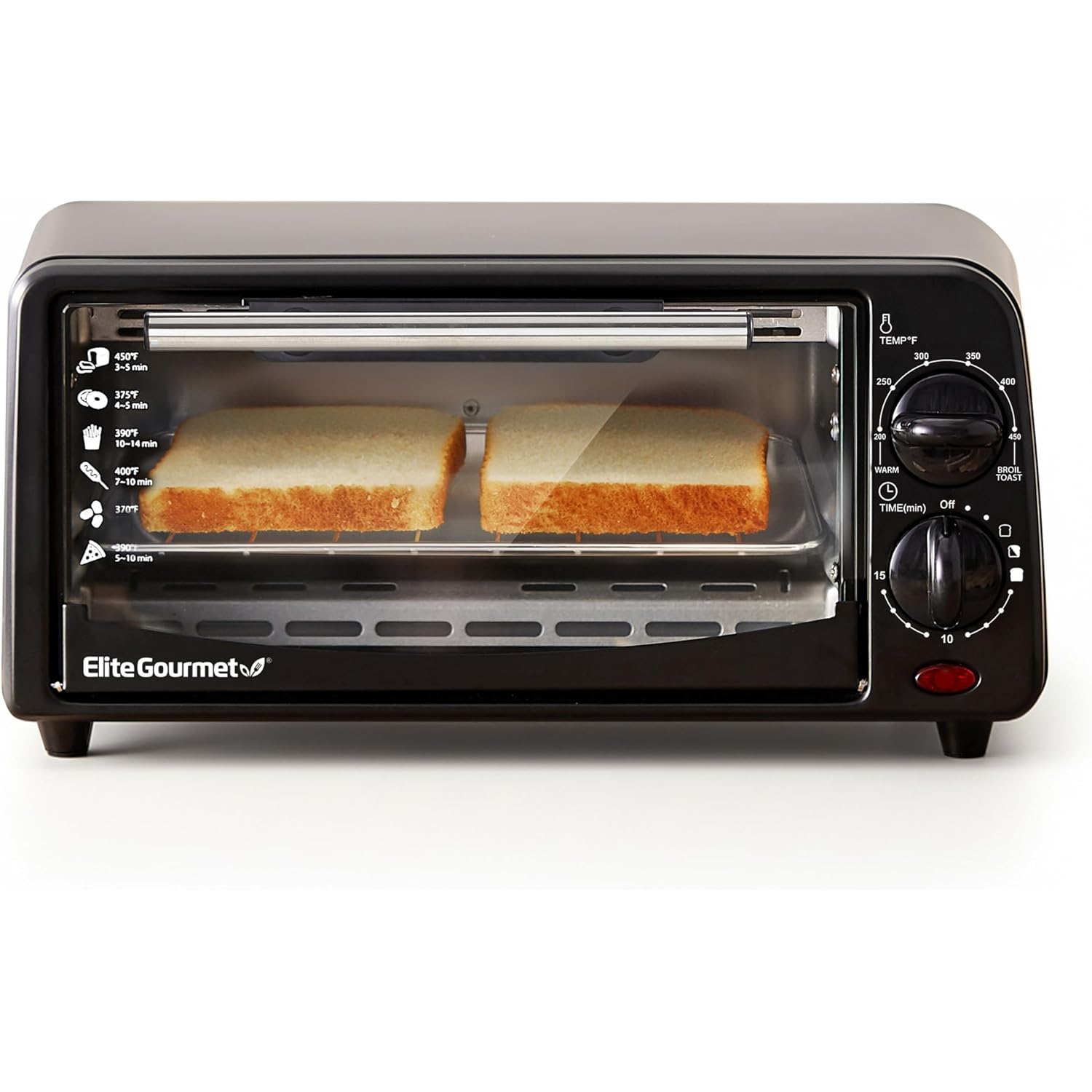 Elite Gourmet ETO236 Personal Compact 2 Slice Countertop Toaster Oven with 15 Minute Timer & Adjustable Temperature, Bake, Broil, & Toast, Black