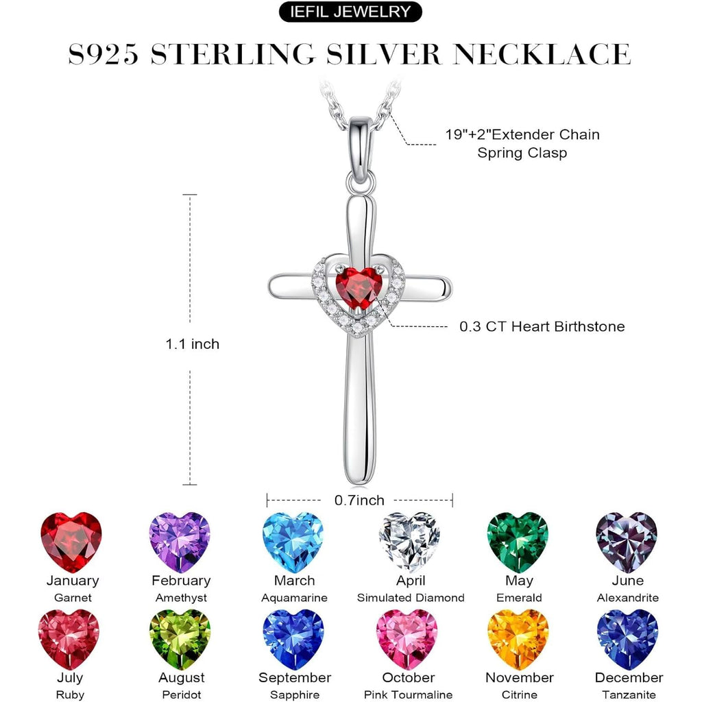 Iefil Mothers Day Gifts - 925 Sterling Silver Heart Cross Necklace for Women, Birthday Mothers Day Gifts for Wife Mom Grandma Daughter