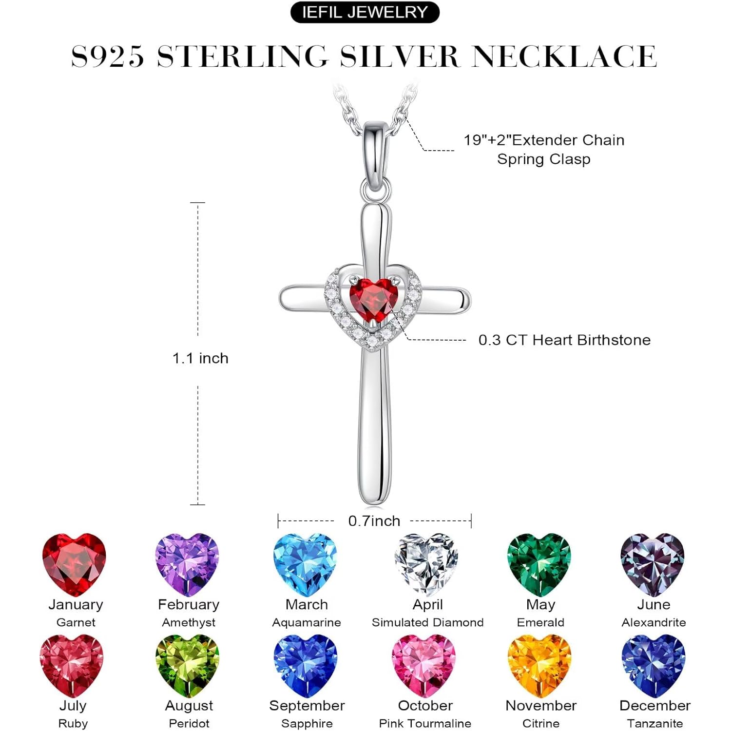 Iefil Mothers Day Gifts - 925 Sterling Silver Heart Cross Necklace for Women, Birthday Mothers Day Gifts for Wife Mom Grandma Daughter