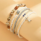 Ankle Bracelets for Women Stretch Boho Pearl Bead Gold Anklets Layered Sequins Foot Chain Hawaiian Beach Conch Summer Vacation Travel Foot Jewelry