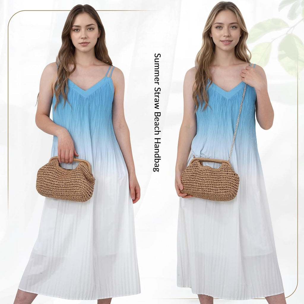 Straw Dumpling Clutch Bag, Summer Beach Bag, Woven Straw Tote Clutch Purse For Women, Vacation Evening Bags