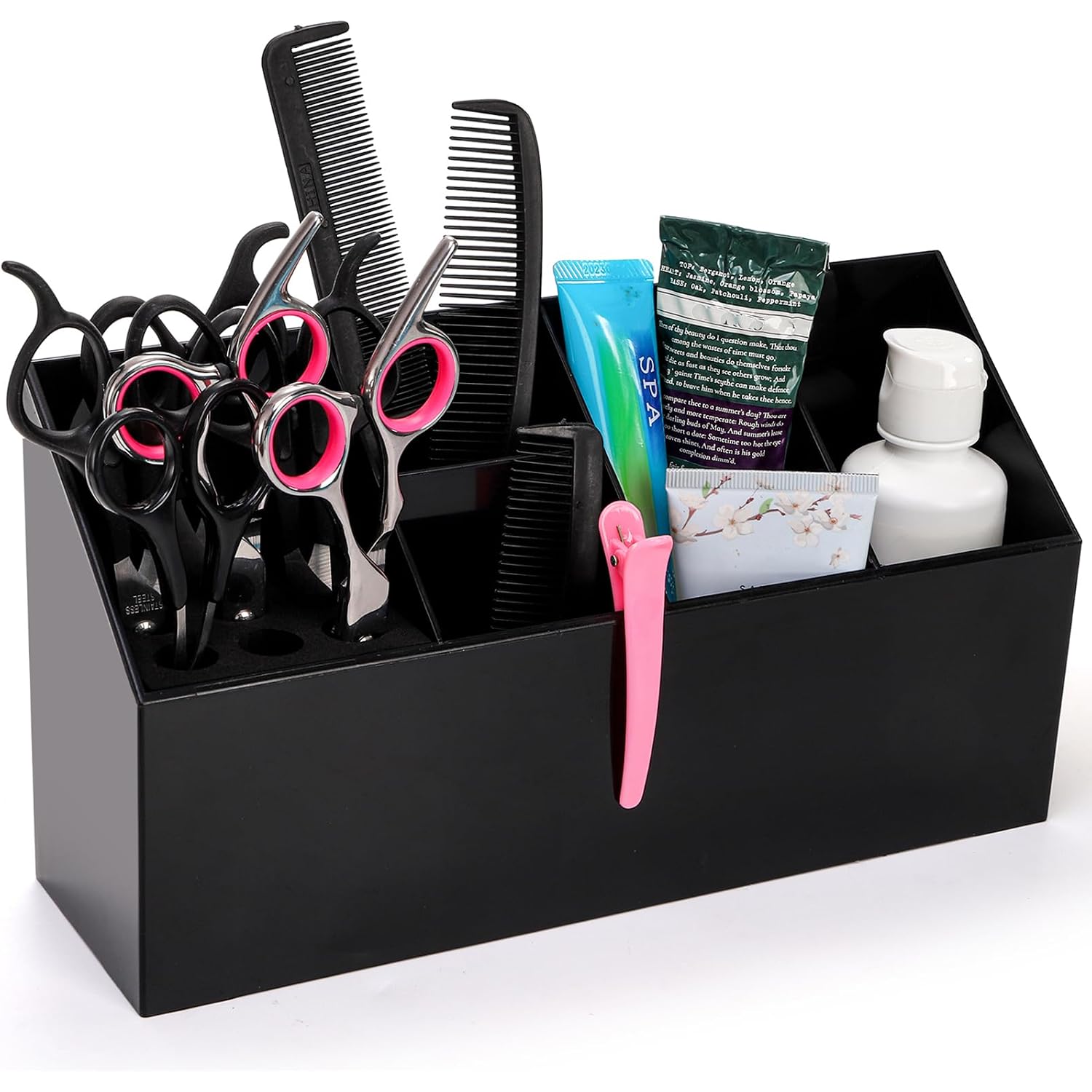 Hair Scissors Large Storage Box, Hair Salon Supplies Accessories Tool Station Desk Organizer Case, Salon Shear Holder, Professional Hairdressing Combs, Clips, Brushes Storage Racks Tool Box