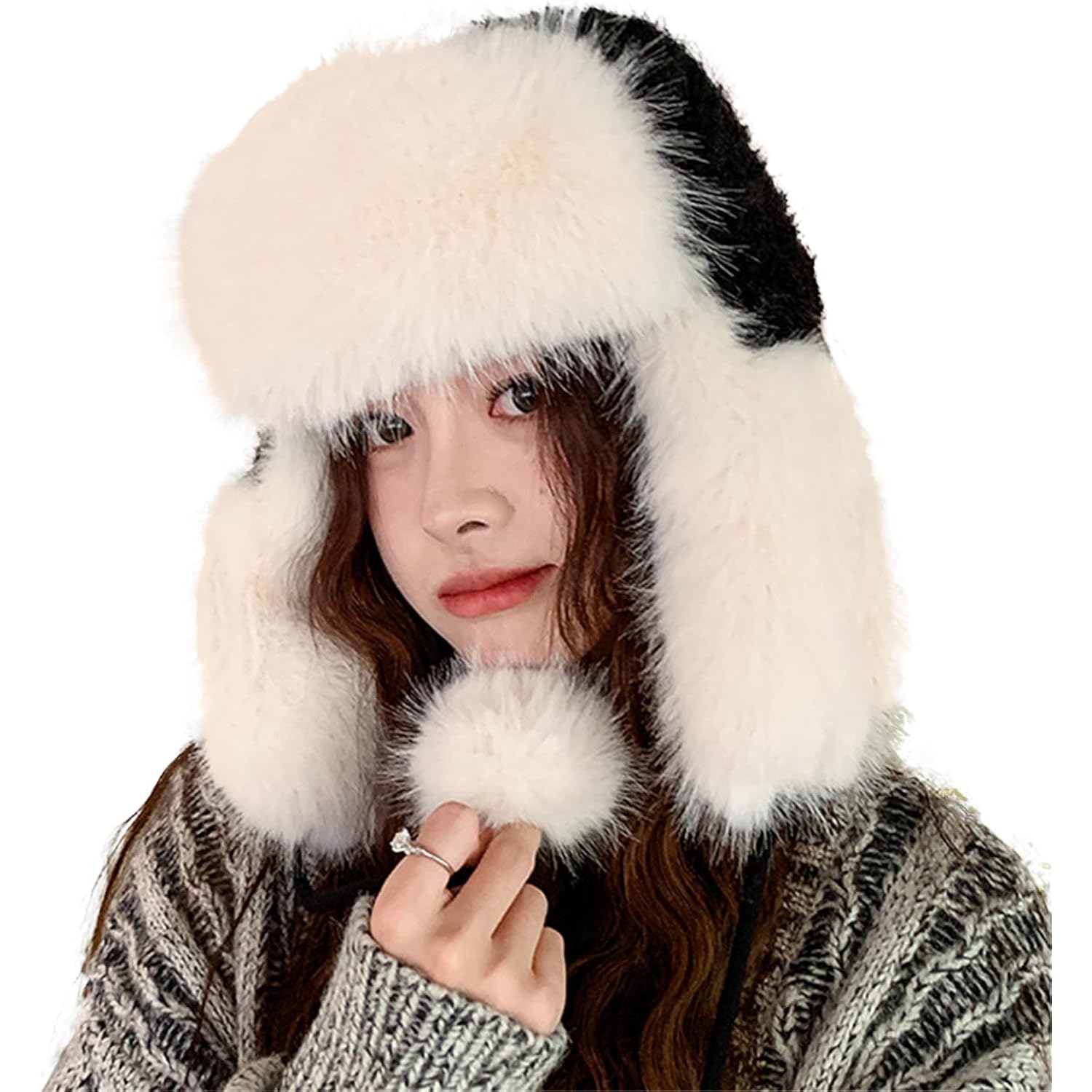 Womens Winter Thick Warm Hat Faux Fur Pilot Hood Cap Windproof Earflap Beanie Peruvian Trapper Hat for Skiing Cycling